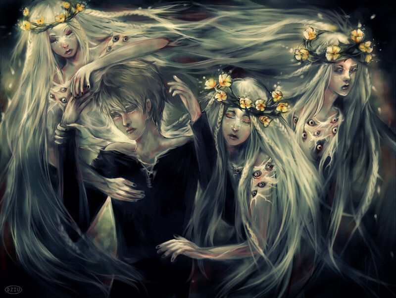 Man Surrounded by Ghostly Women