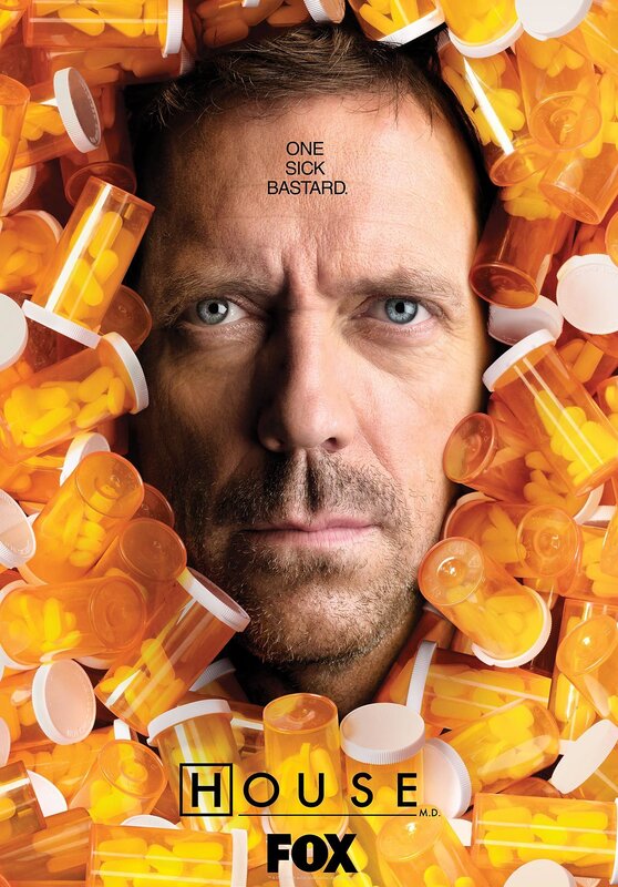 Man Surrounded by Pill Bottles — Orange, Dramatic