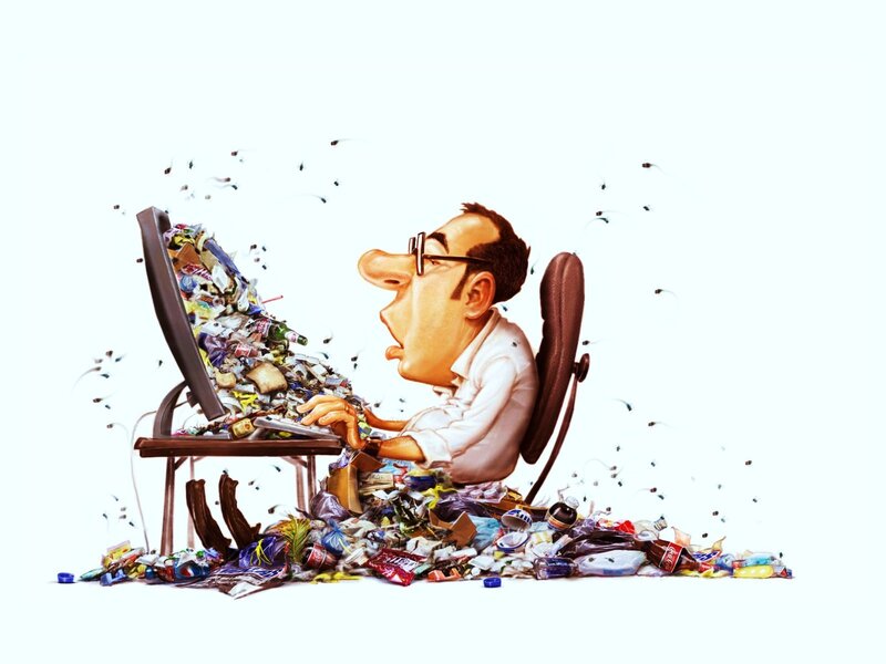 man surrounded by trash
