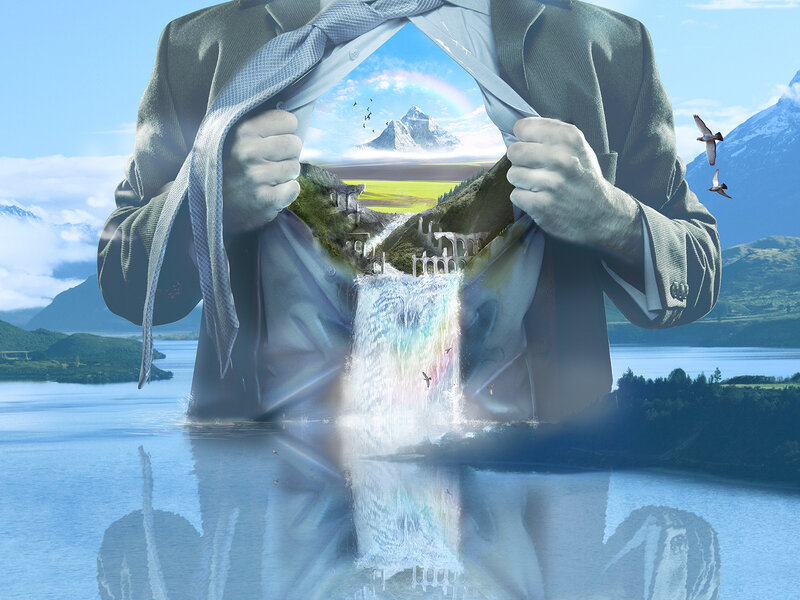 Man Tearing Shirt — Blue, Serene
