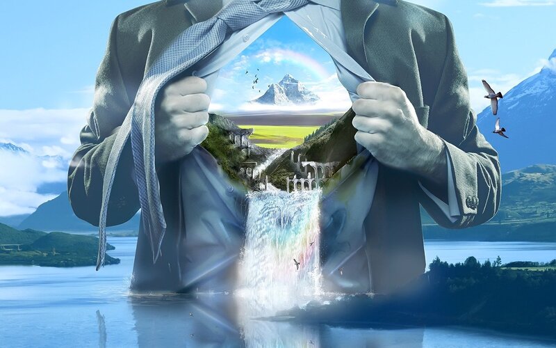 Man Tearing Shirt — Blue