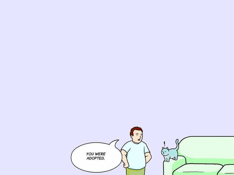 man tells cat it was adopted
