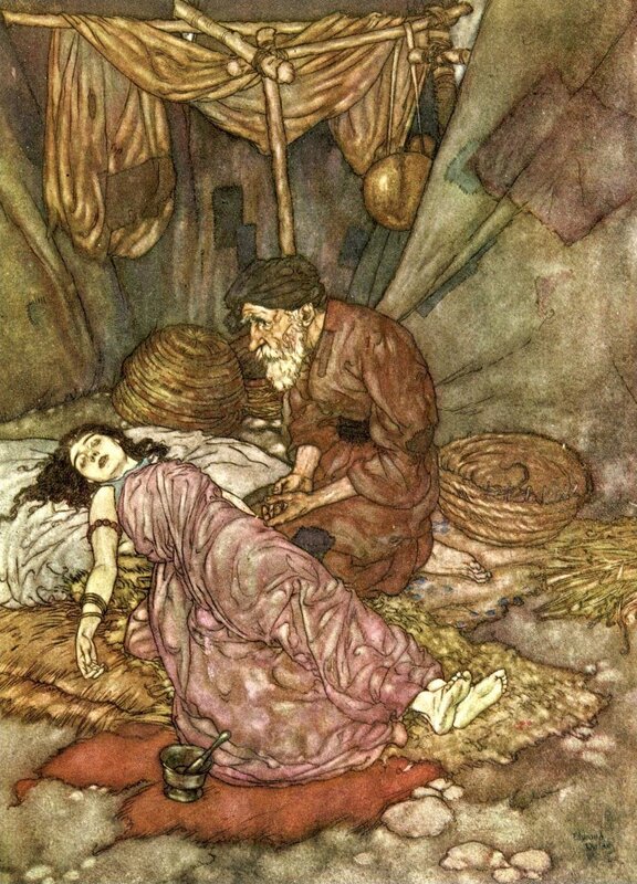 Man tending to a sleeping woman