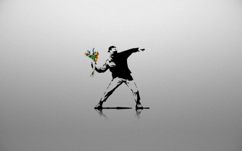 Man Throwing Flowers — Black, Provocative, Illustration, Cap