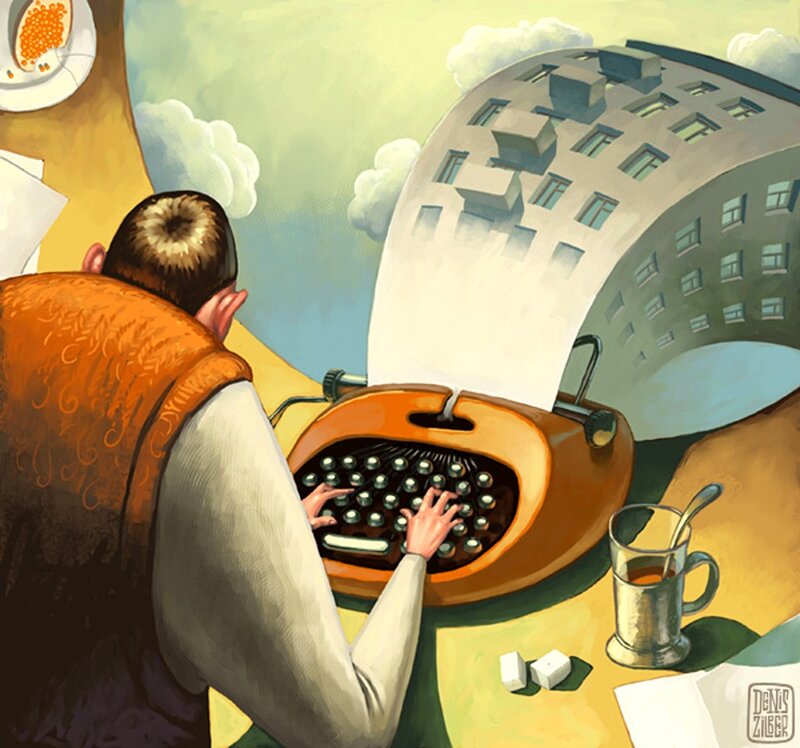 man typing on a typewriter