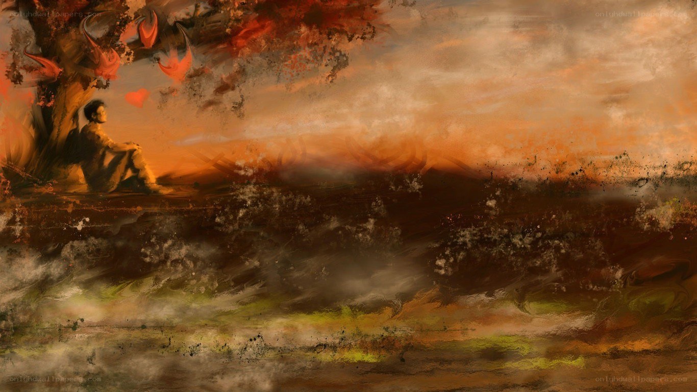 man under a fiery tree