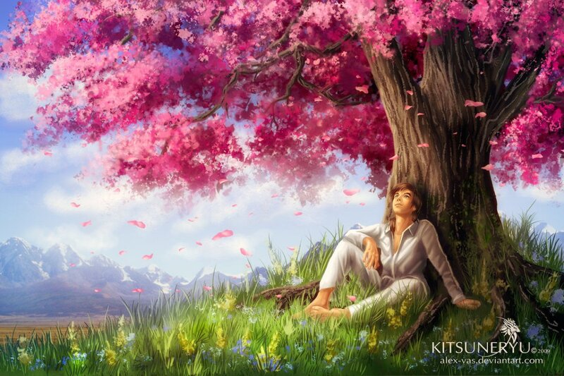 Man under Cherry Tree
