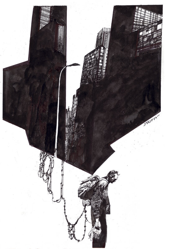 man under collapsing buildings