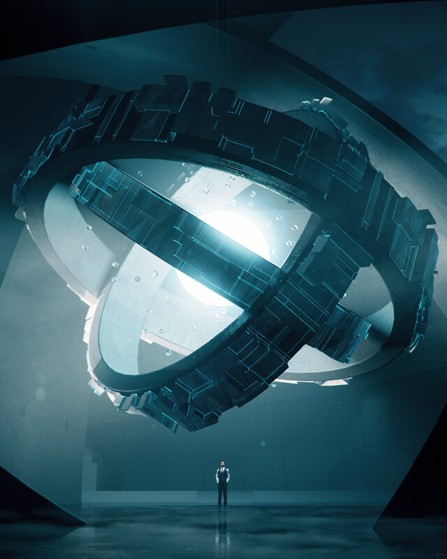 Man under Futuristic Structure