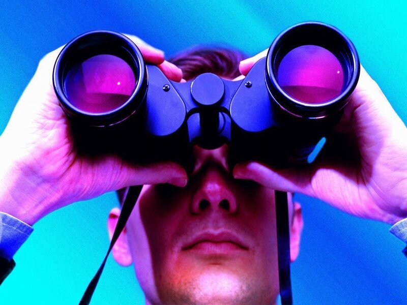 Man Using Binoculars — Blue