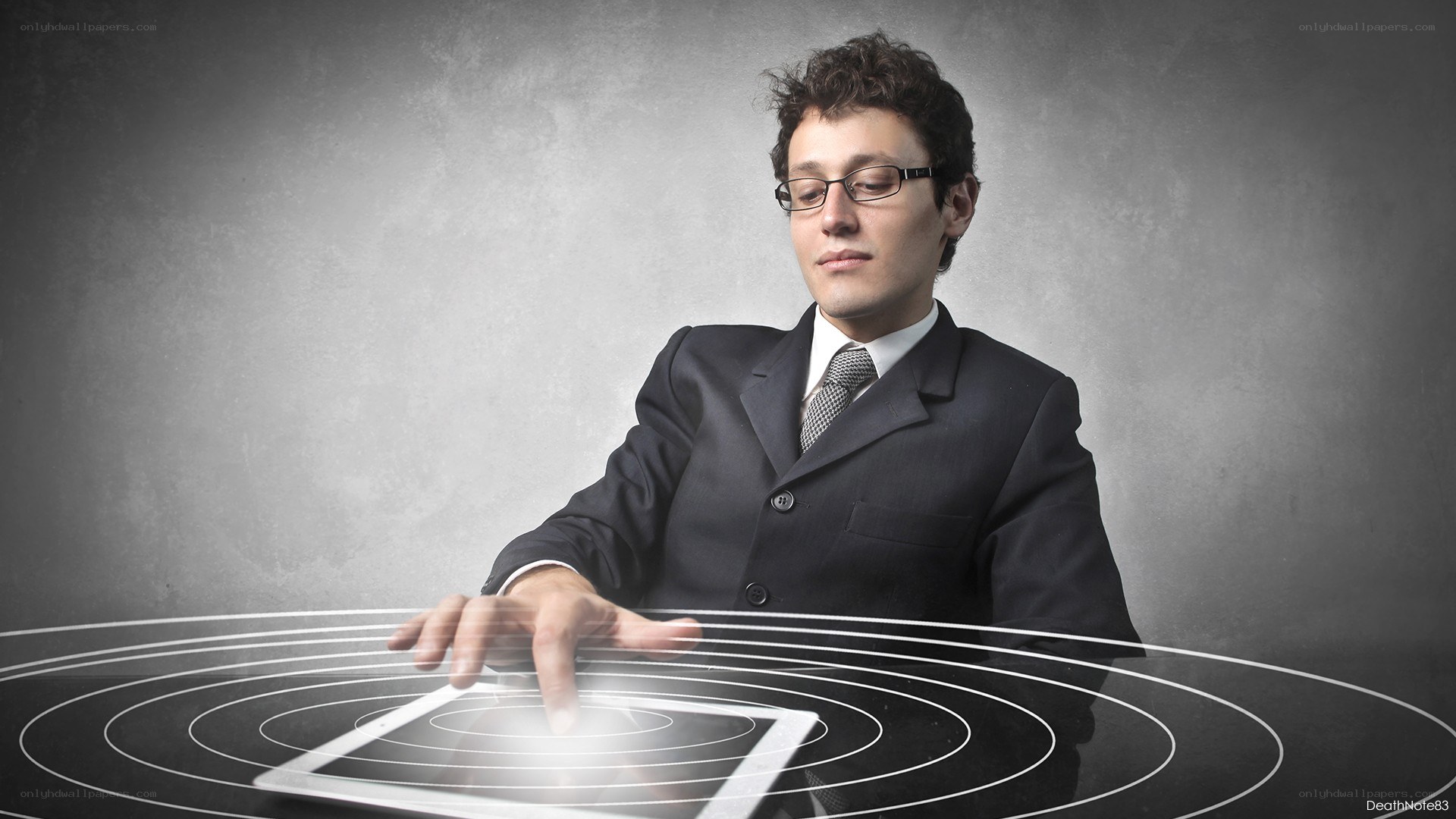 man using futuristic tablet interface