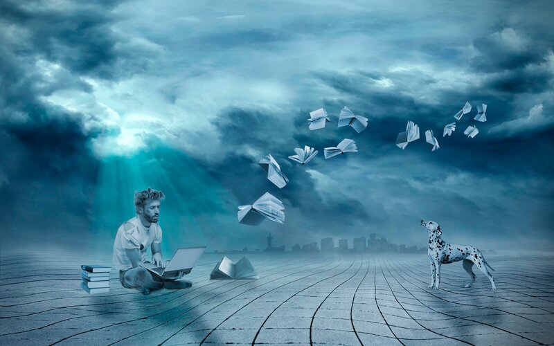 Man Using Laptop — Blue
