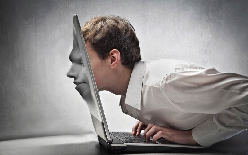Man Using Laptop — Gray, Dramatic, Photograph