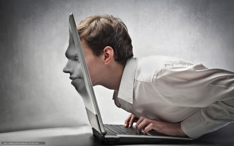 Man Using Laptop — Gray, Dramatic