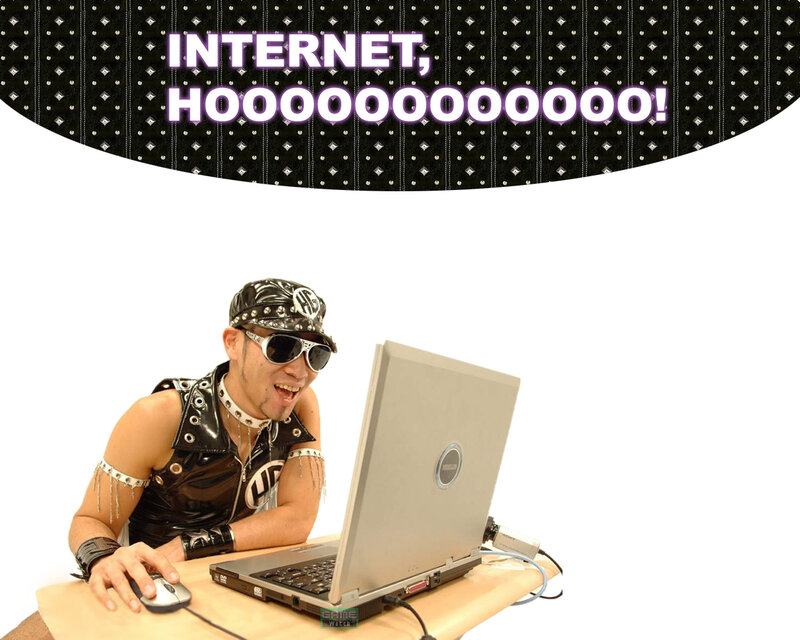 man using laptop with text
