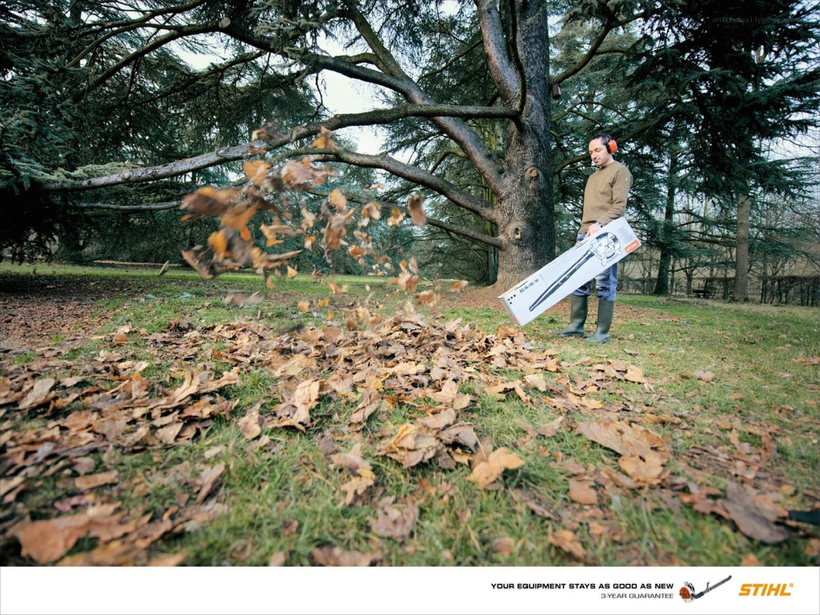 Man using leaf blower