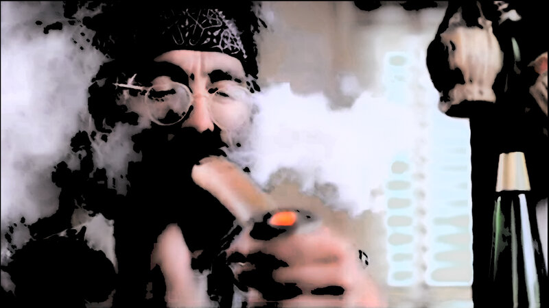 man vaping with smoke