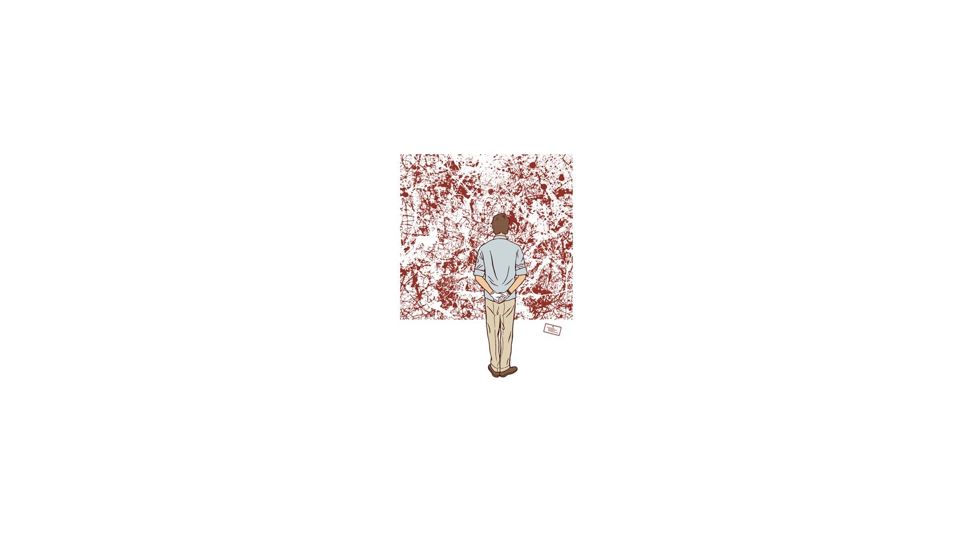 Man viewing abstract art