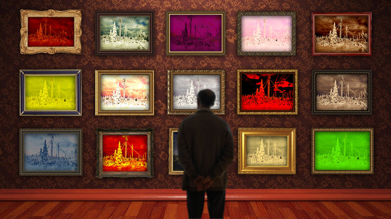 Man Viewing Art Gallery