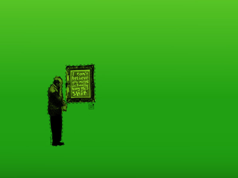 Man viewing art with profanity