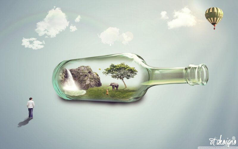 Man Viewing Bottle Landscape