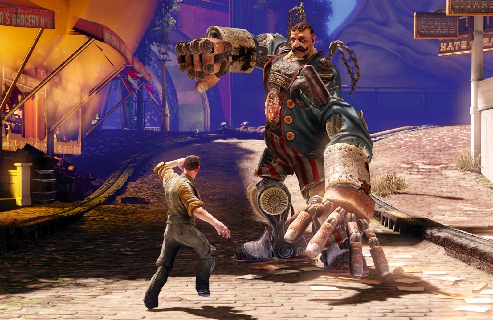 Man vs giant robot in city