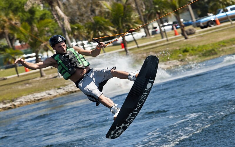 Man wakeboarding on water