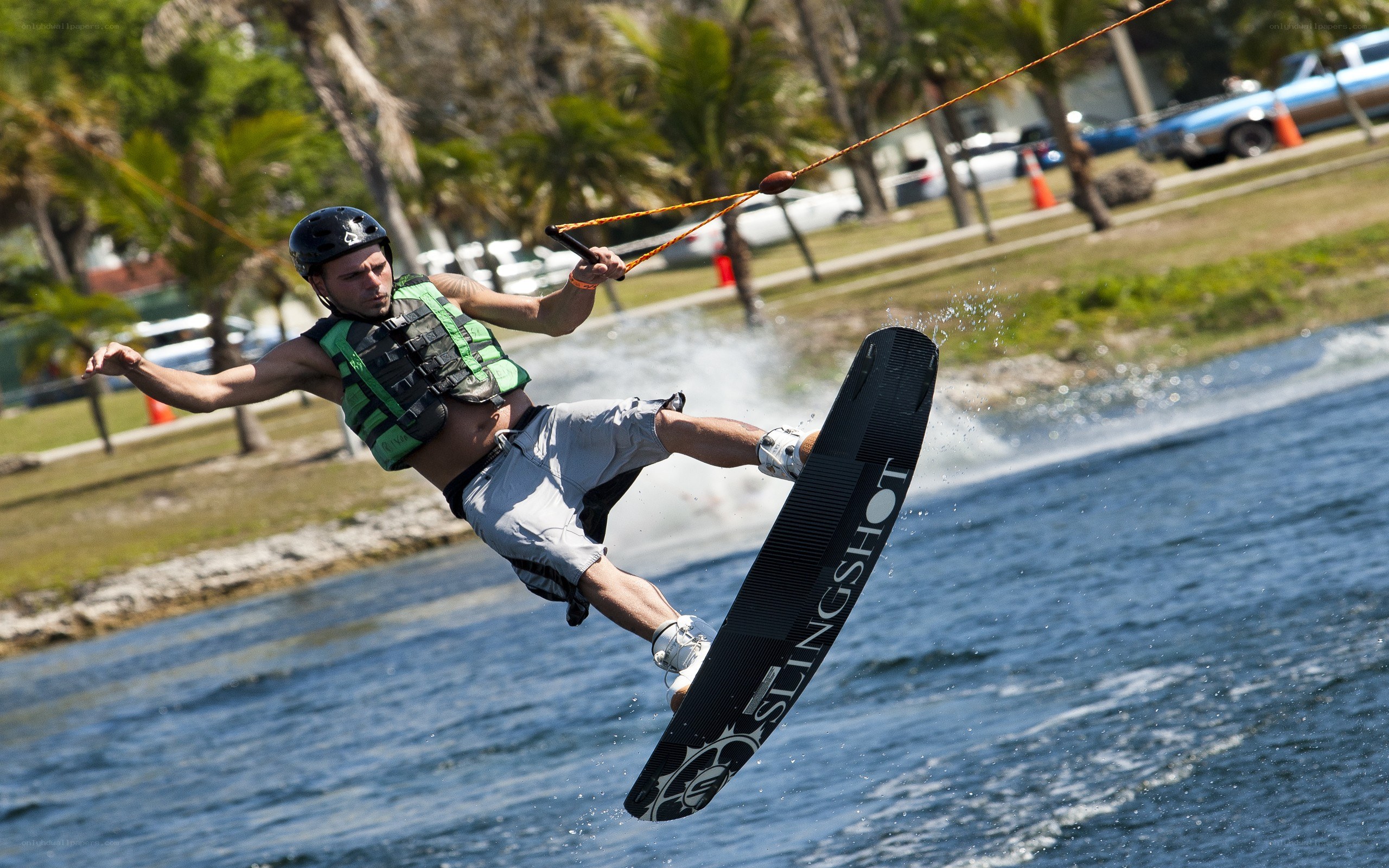 Man wakeboarding on water