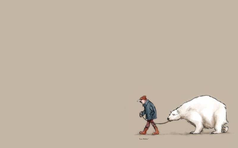 man walking a polar bear