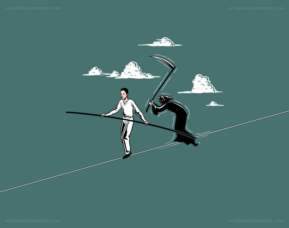 Man walking a tightrope with death