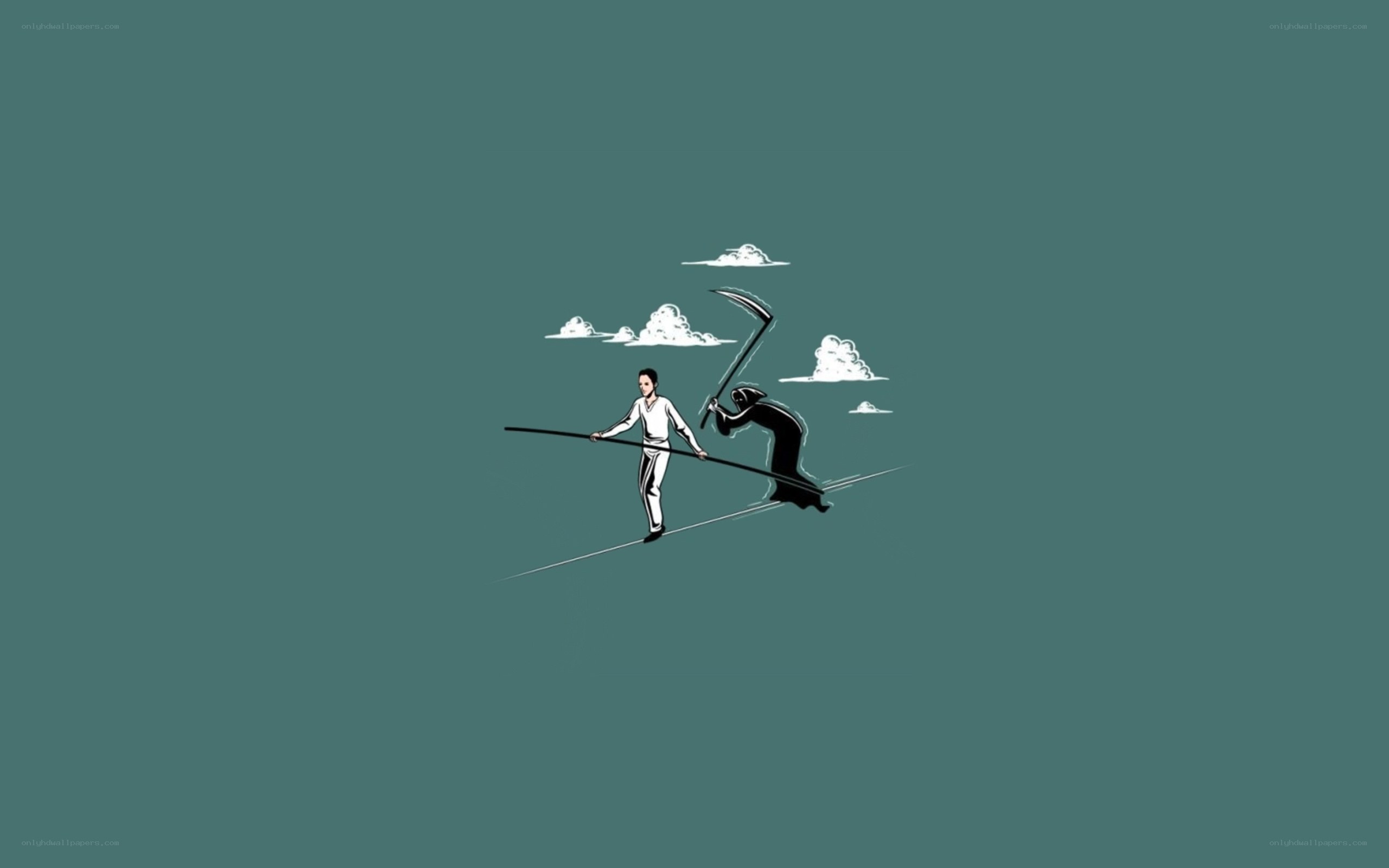 Man walking a tightrope with death