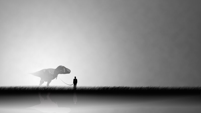 Man Walking Dinosaur