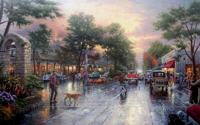 Man Walking Dog in Rain — Green