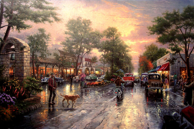 Man Walking Dog in Rain — Orange