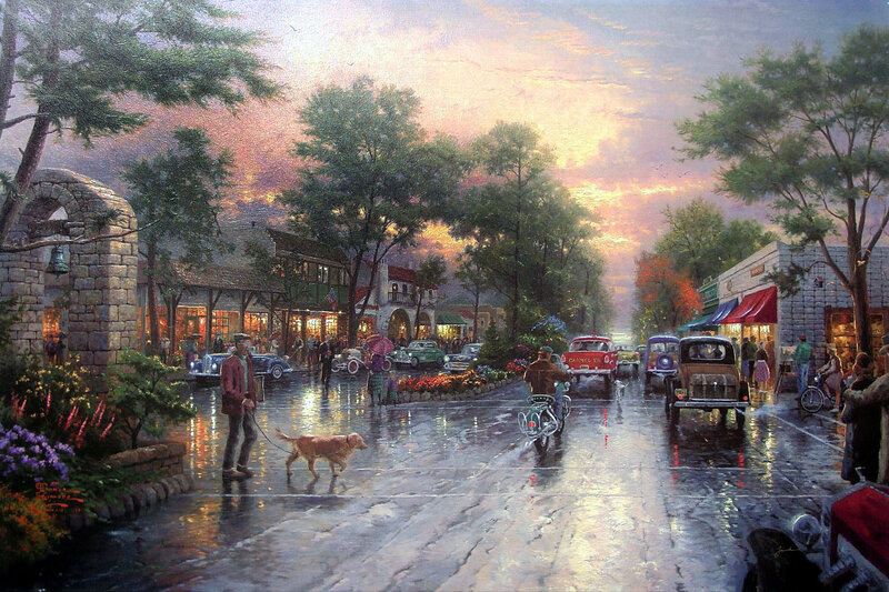 Man Walking Dog in Rain