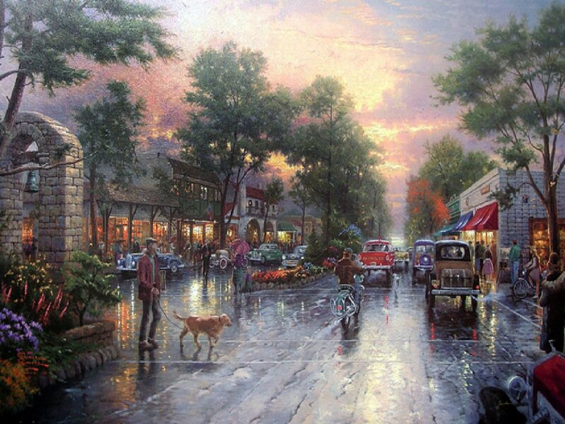 Man Walking Dog on Street — Green