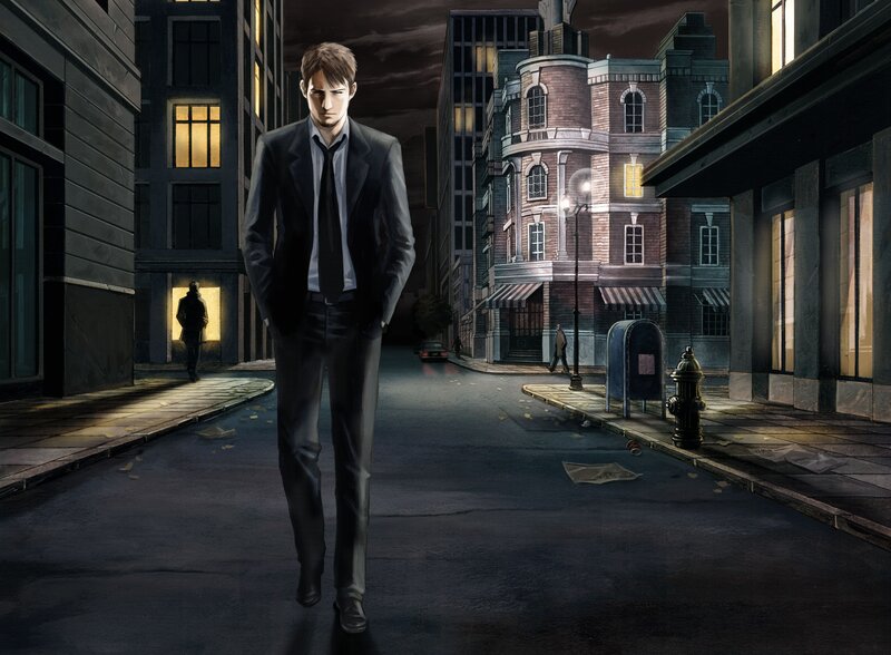 man walking in city street