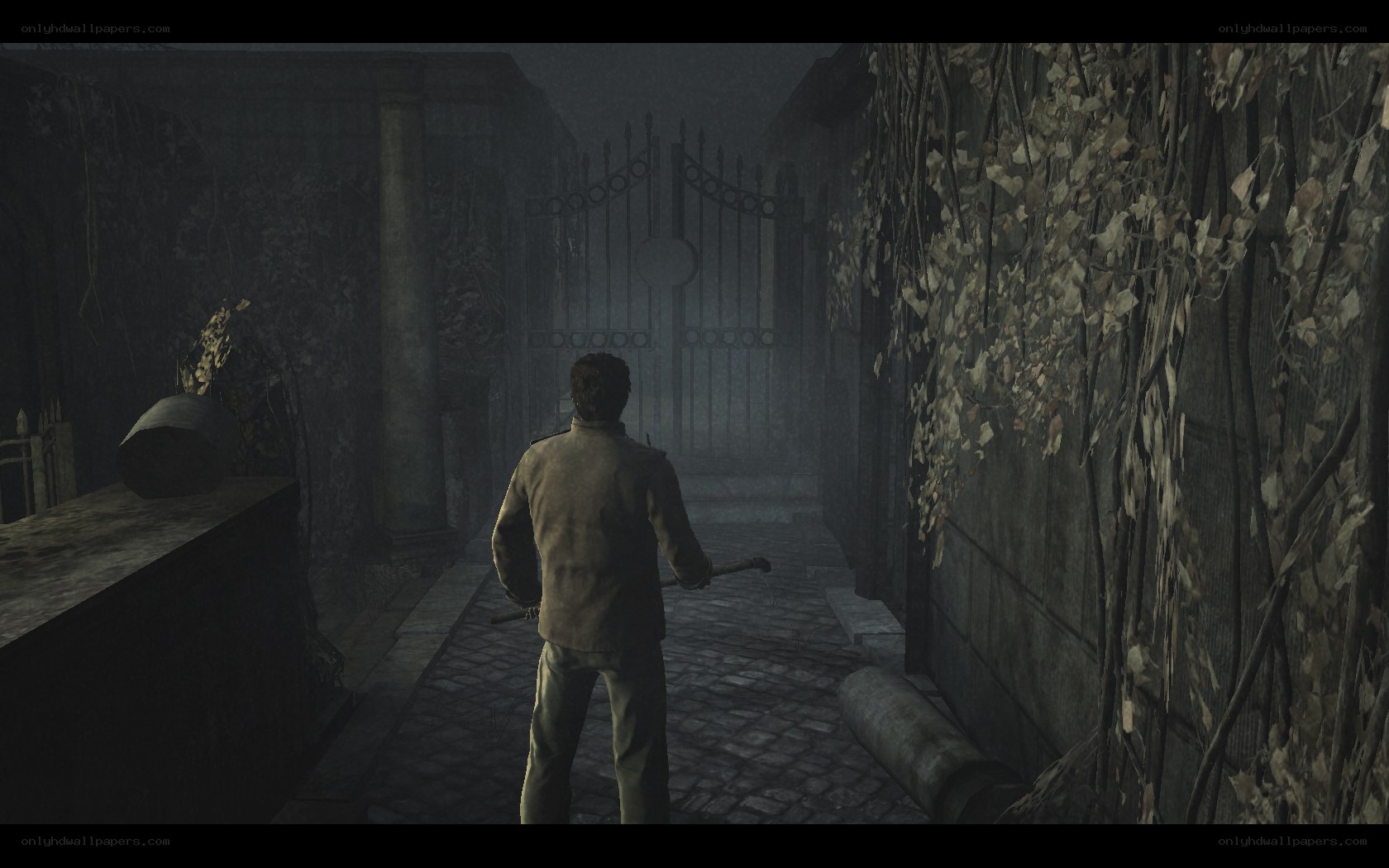 man walking in dark alley