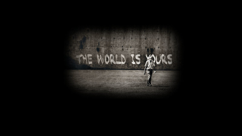 man walking in empty field