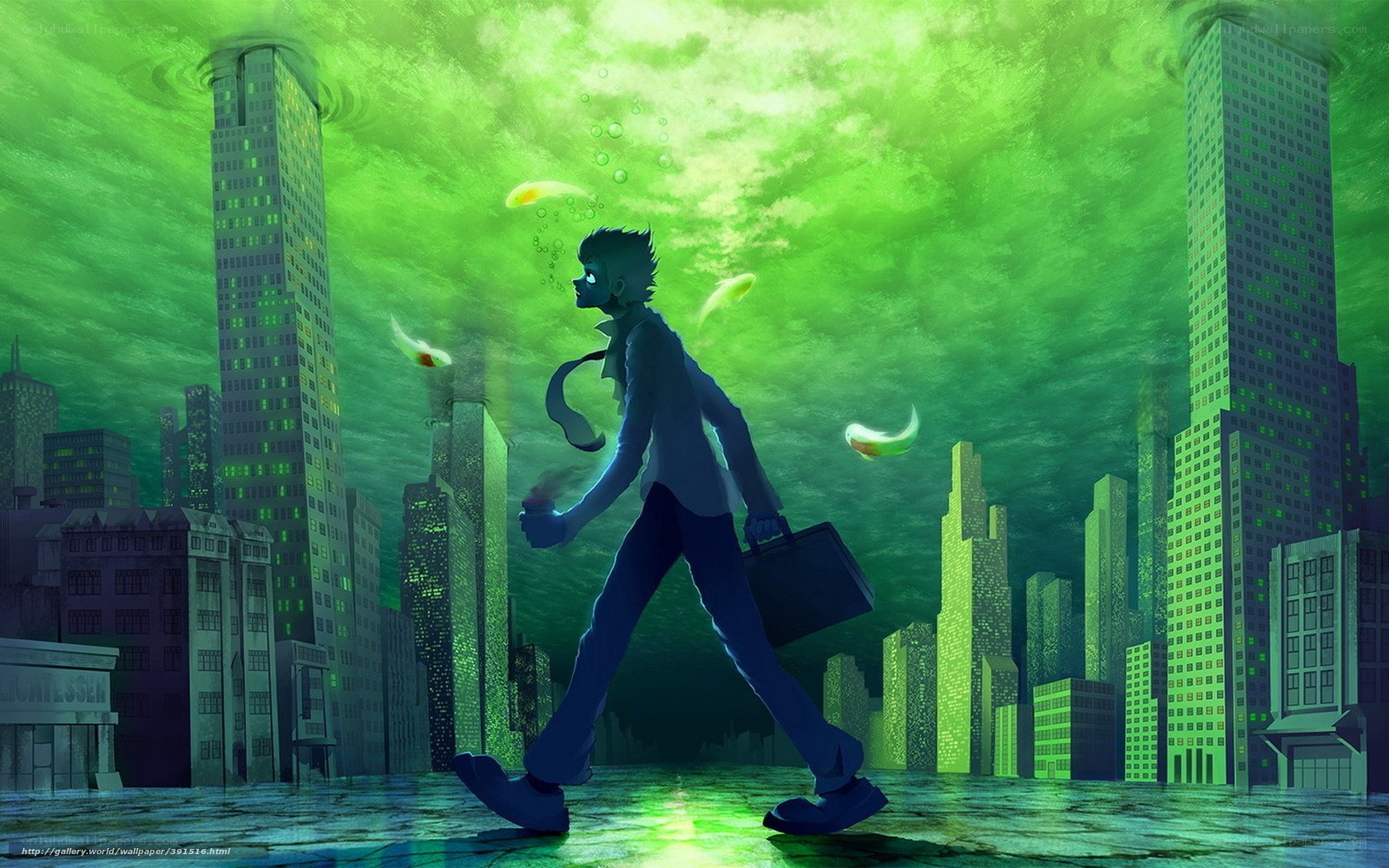 man walking in green city