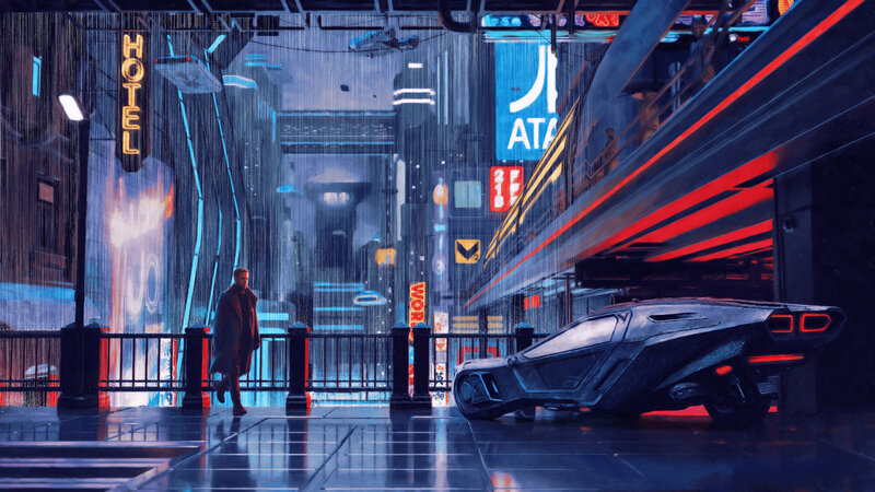 Man Walking in Rain — Blue