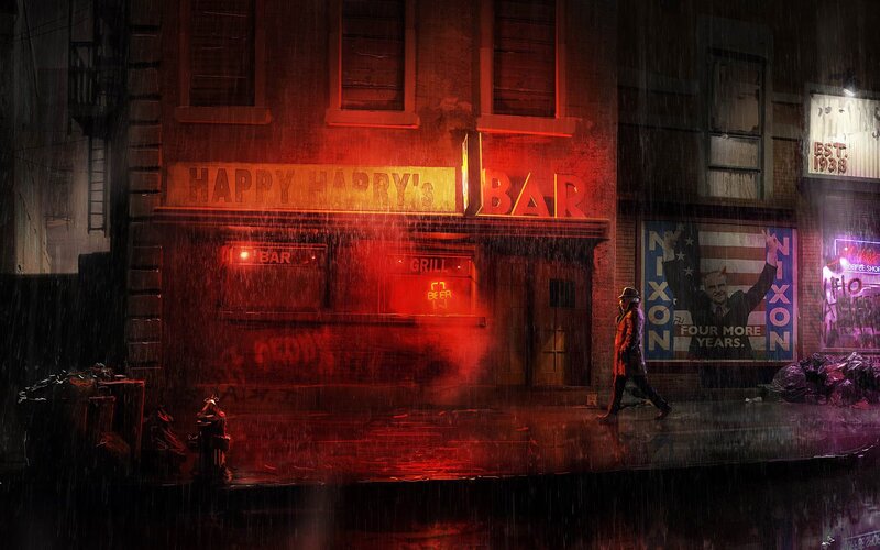Man Walking in Rain — Red