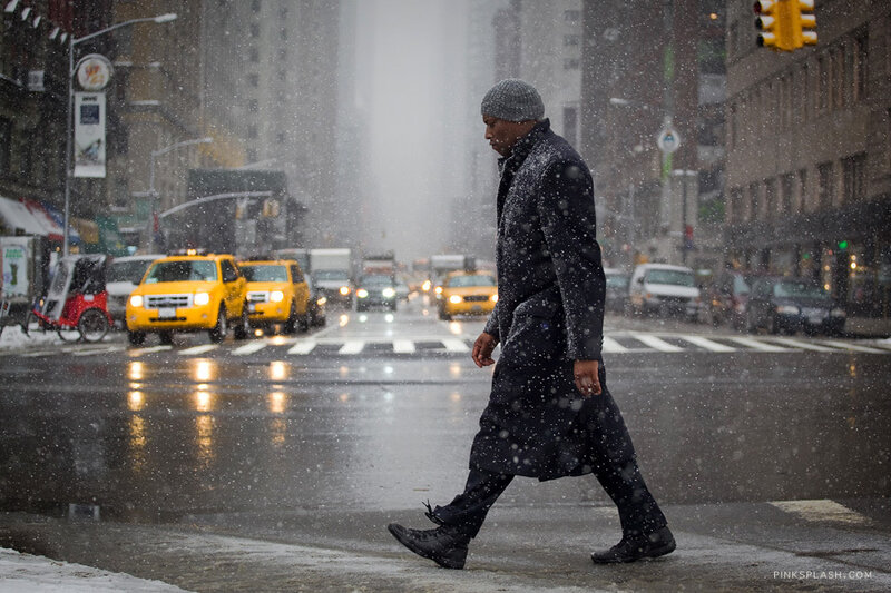Man Walking in Snow — Black