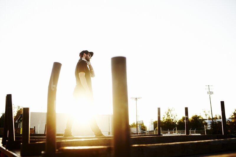 Man walking in sunlight