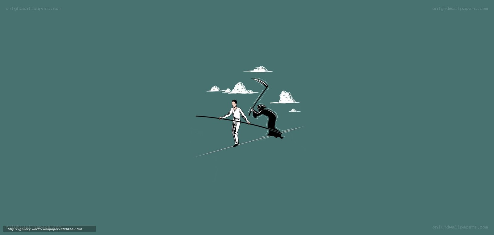 Man walking on a tightrope with death