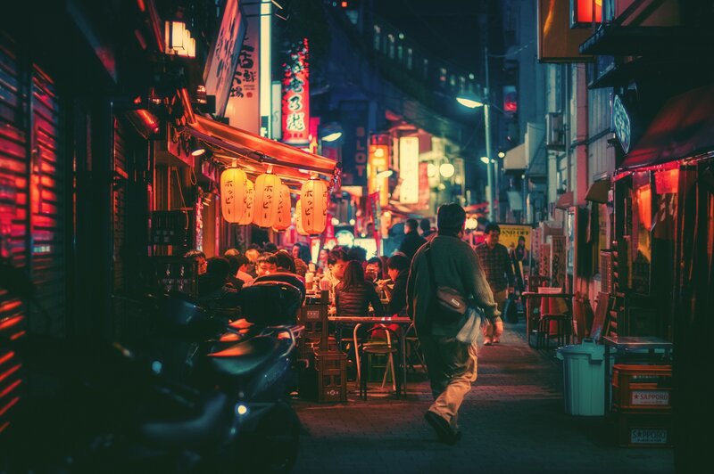 Man Walking on Alley — Red