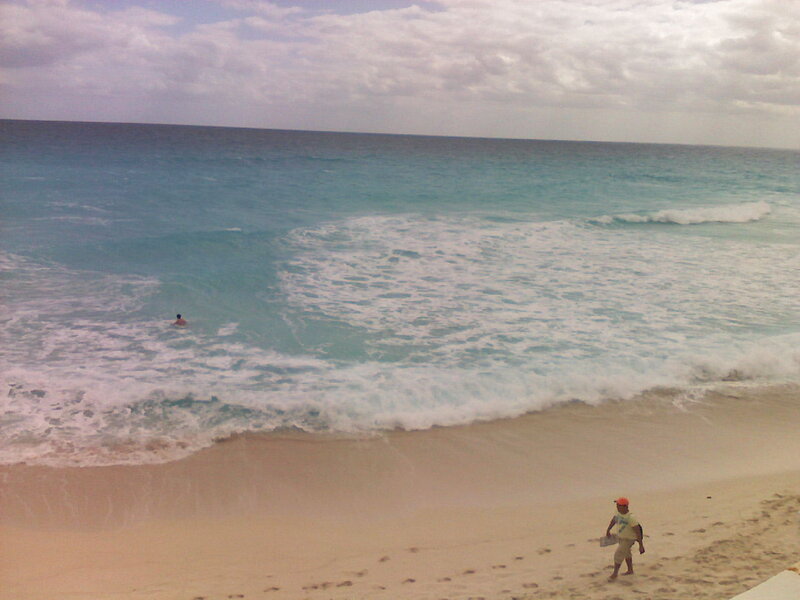 Man Walking on Beach — Blue, Calm