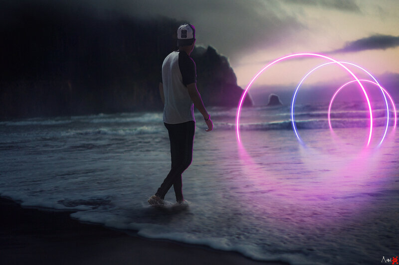 Man Walking on Beach — Purple