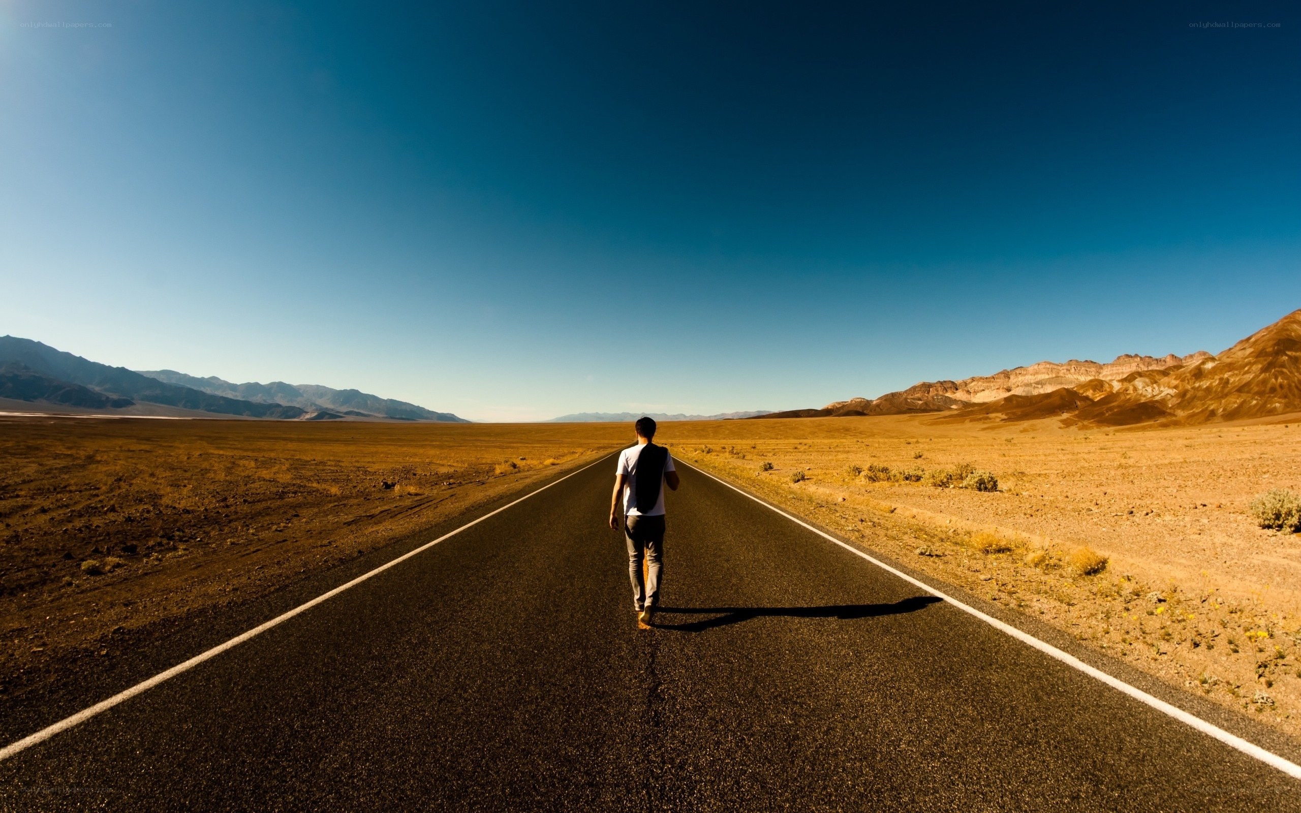 Man walking on desert road