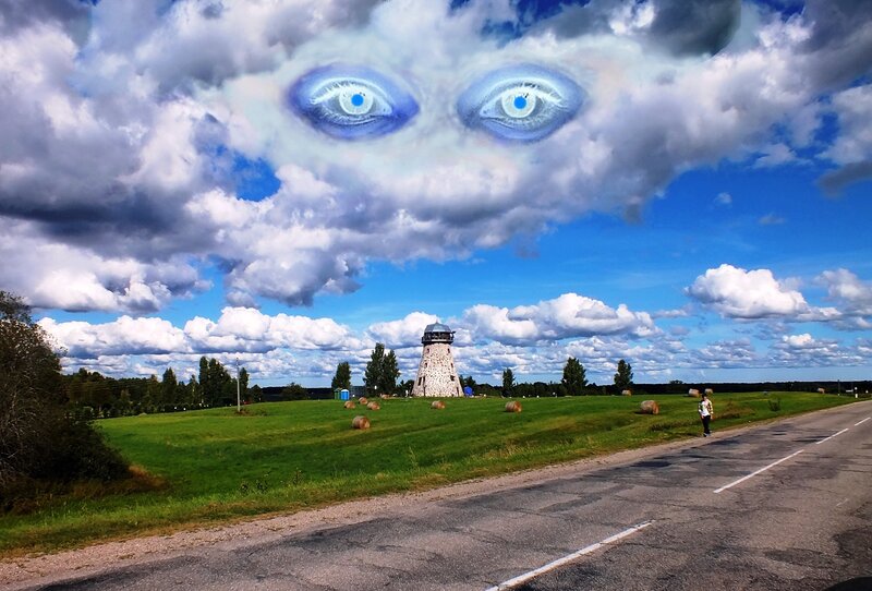 Man Walking on Road — Blue, Dramatic